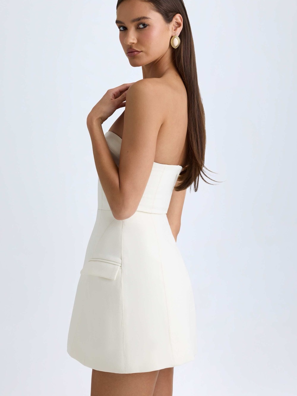 Oh Polly Ivory Strapless Sculpted Bust Mini Dress - Picture 5 of 11